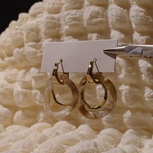 Elegant Gold and Cream Hoop Earrings